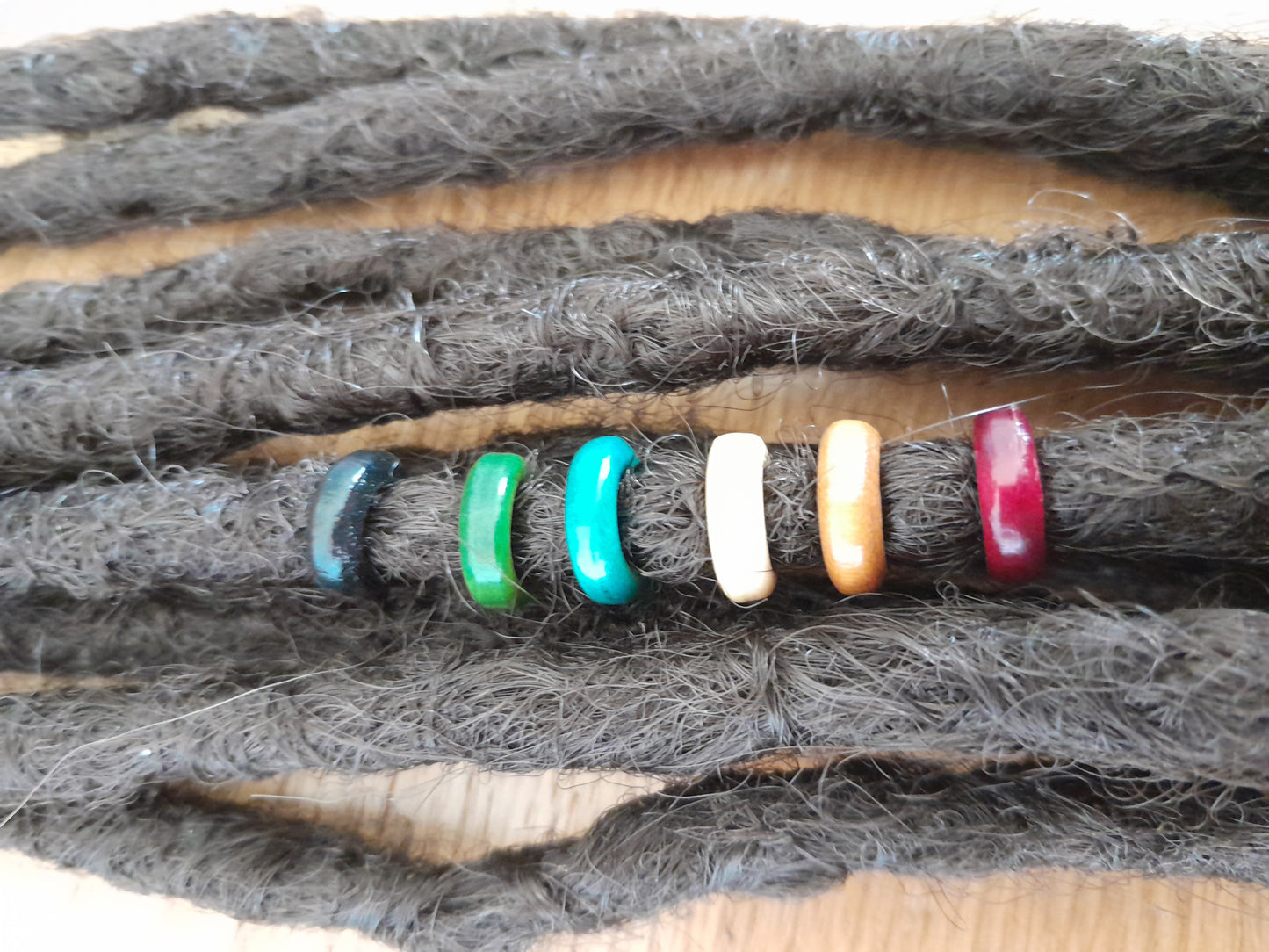 Set of 6 Wooden ring beads